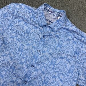 Robert Graham Shirt‎ Mens XL Blue White Button Up Short Sleeve Stretch